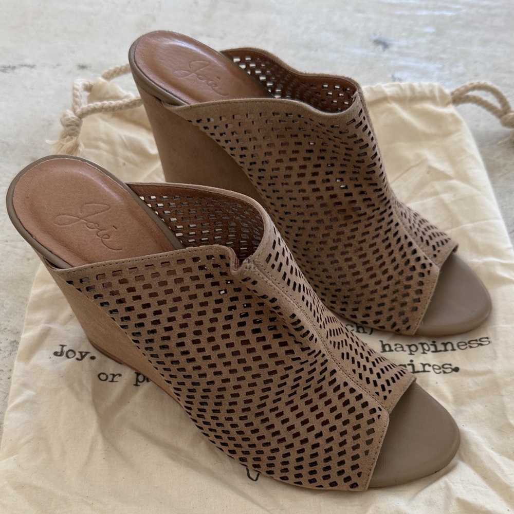Joie Brown Perforated Peep-Toe Mules